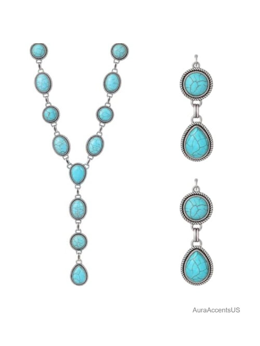 Turquoise Western Necklace Earring Set Dangle Pendant Adjustable Gift